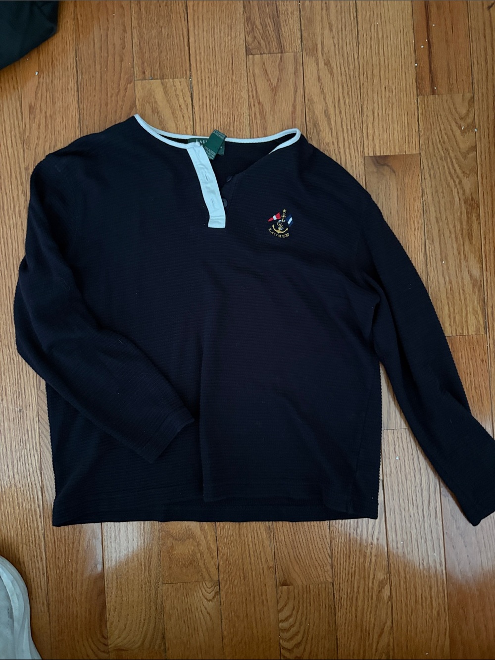 Lauren Ralph Lauren Navy Henley with White Trim and Crest